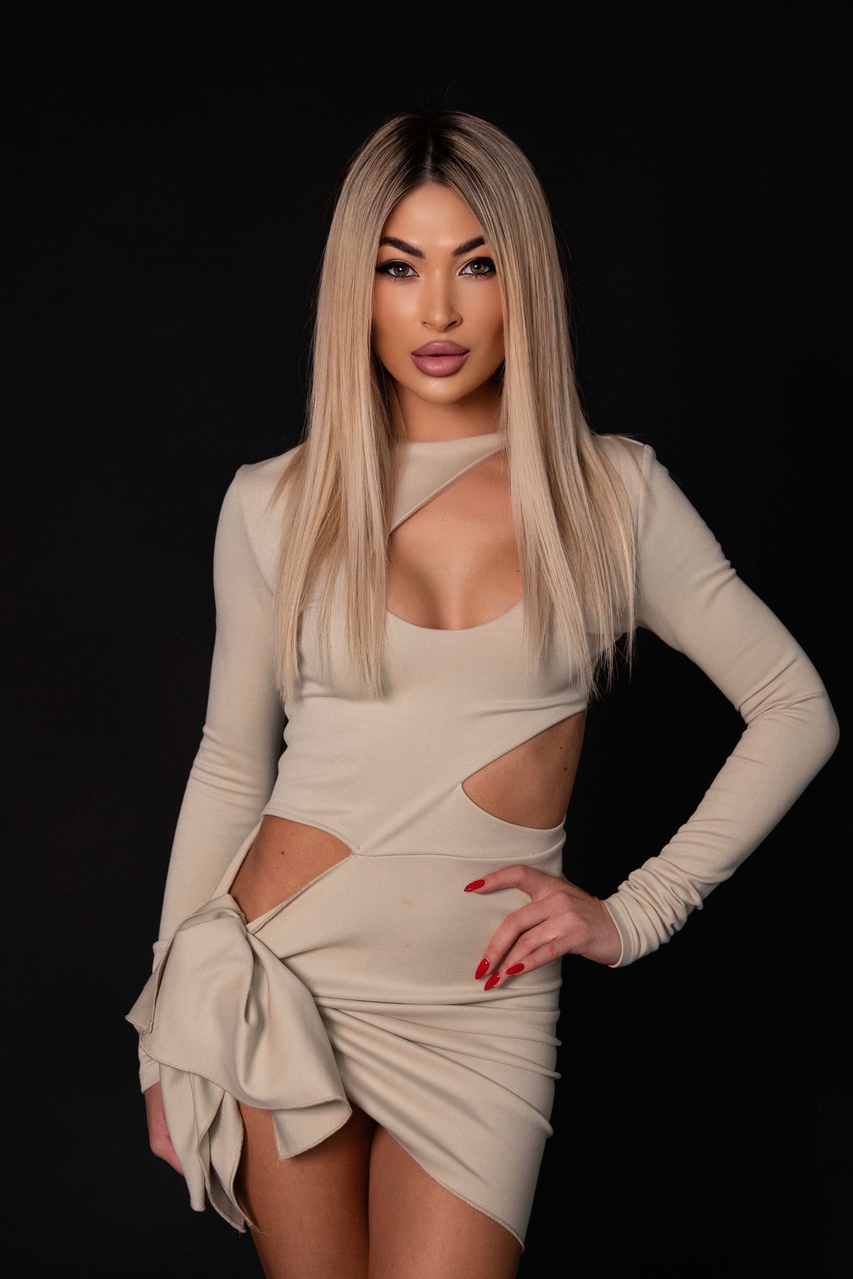 Beige cut-out dress