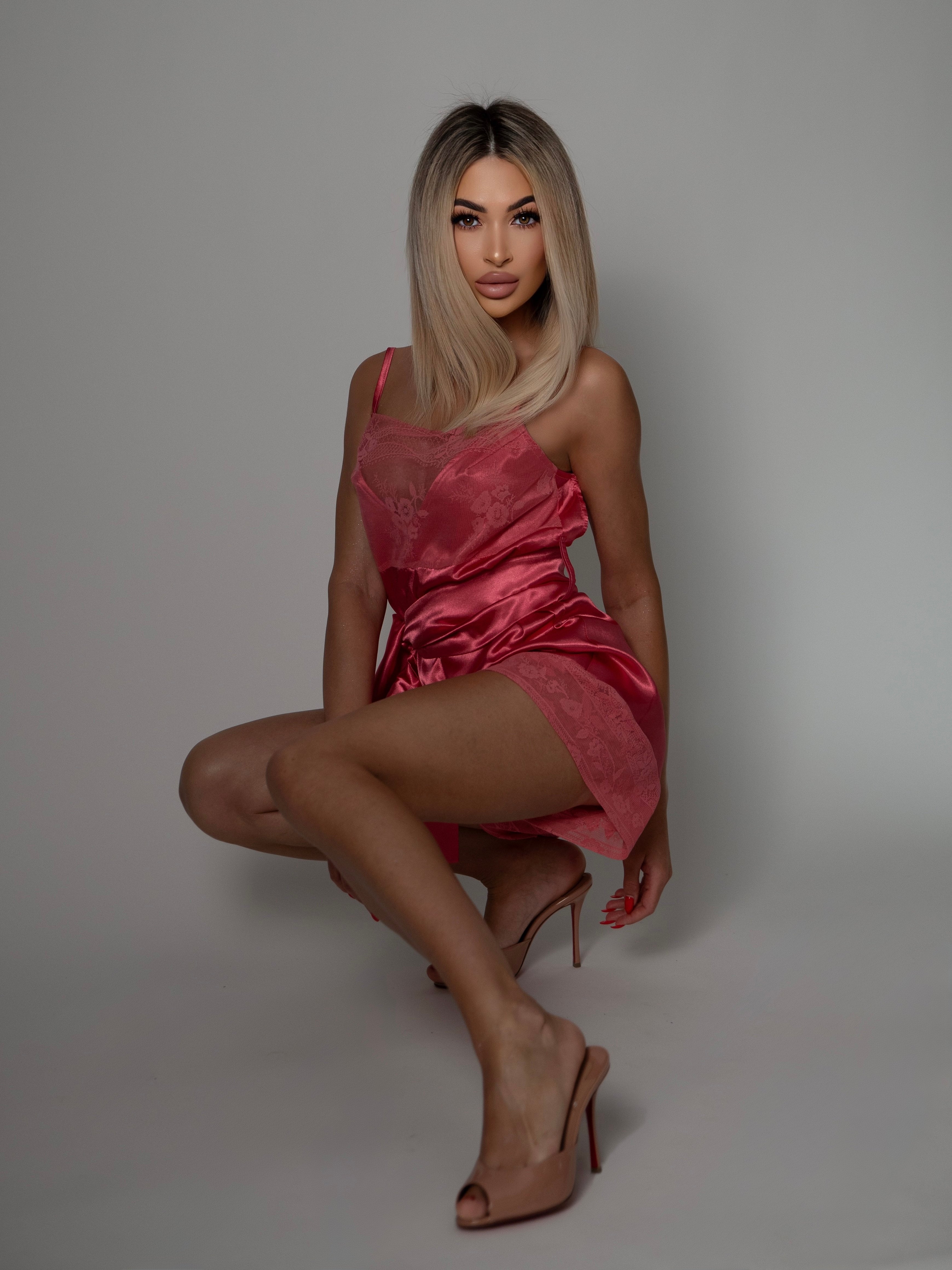 Satin jumpsuit with lace details