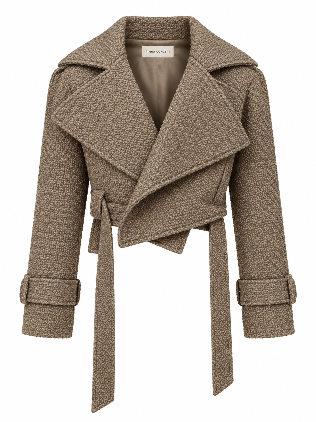 Cropped textured beige coat