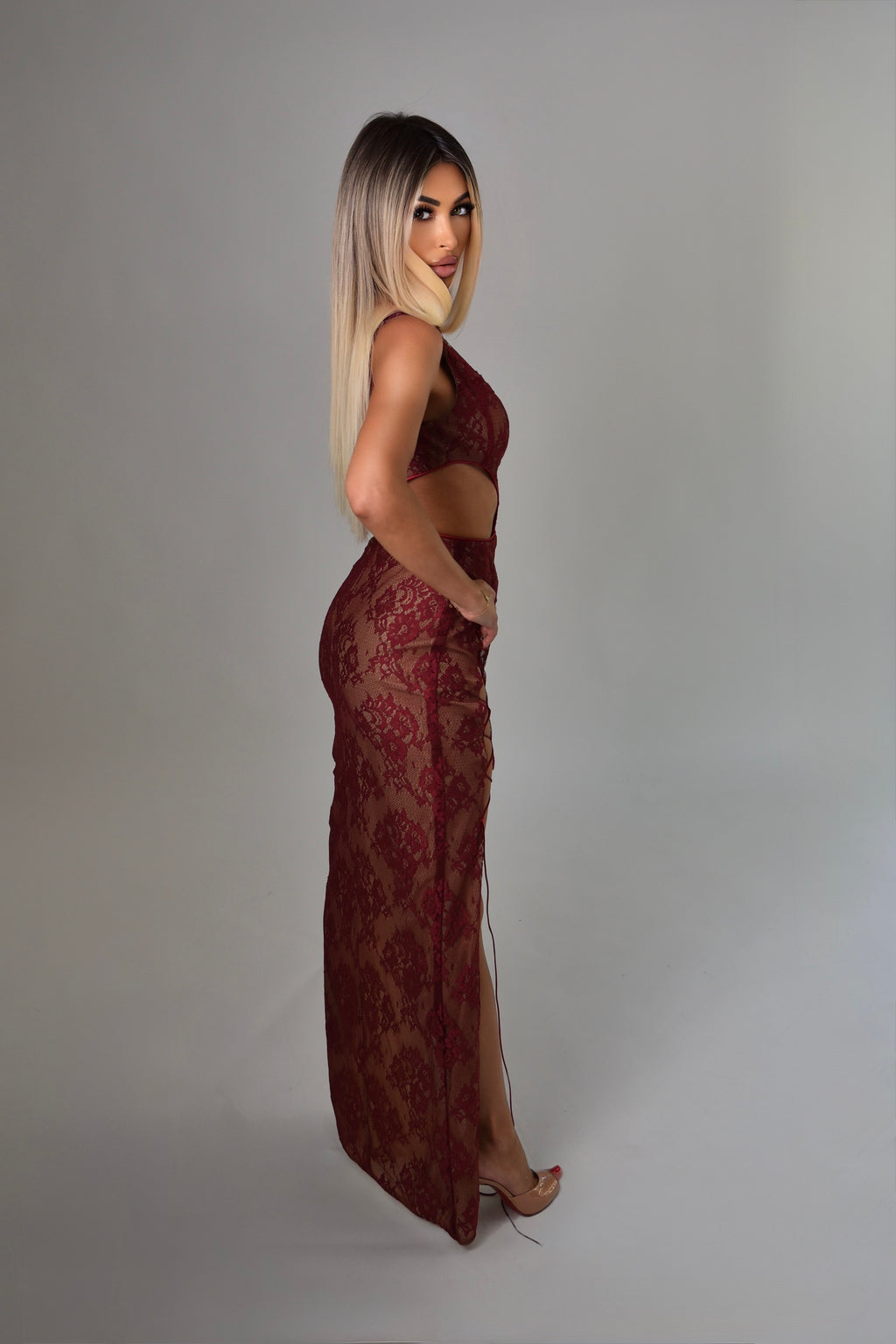 Burgundy lace dress