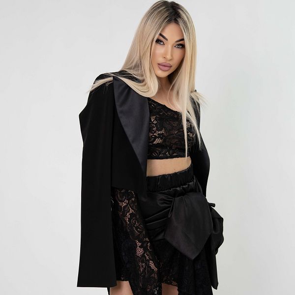 Black satin - lapel blazer / Сако с ревер от сатен 