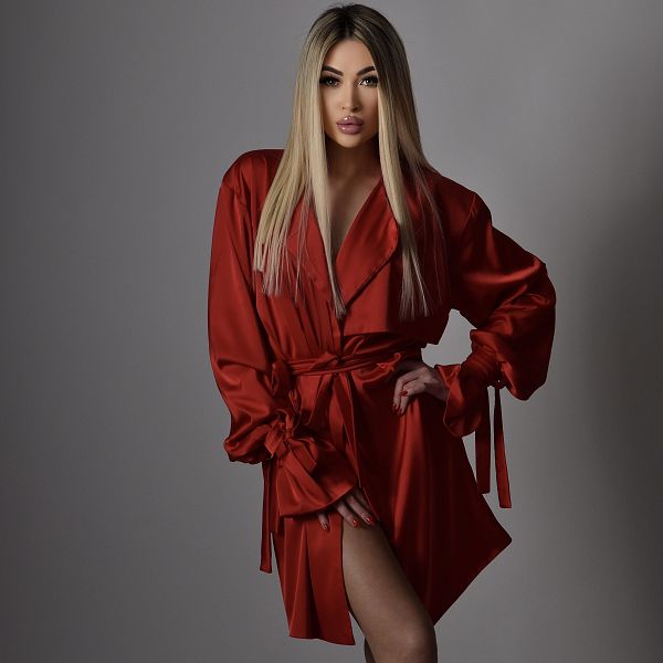 Red satin trench coat 