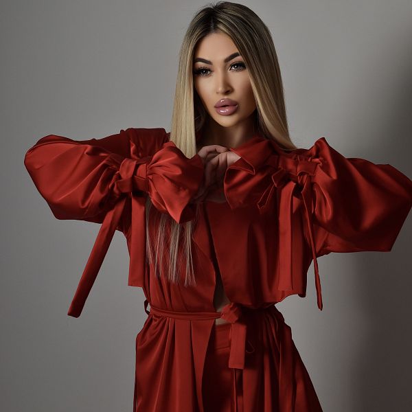 Red satin trench coat 